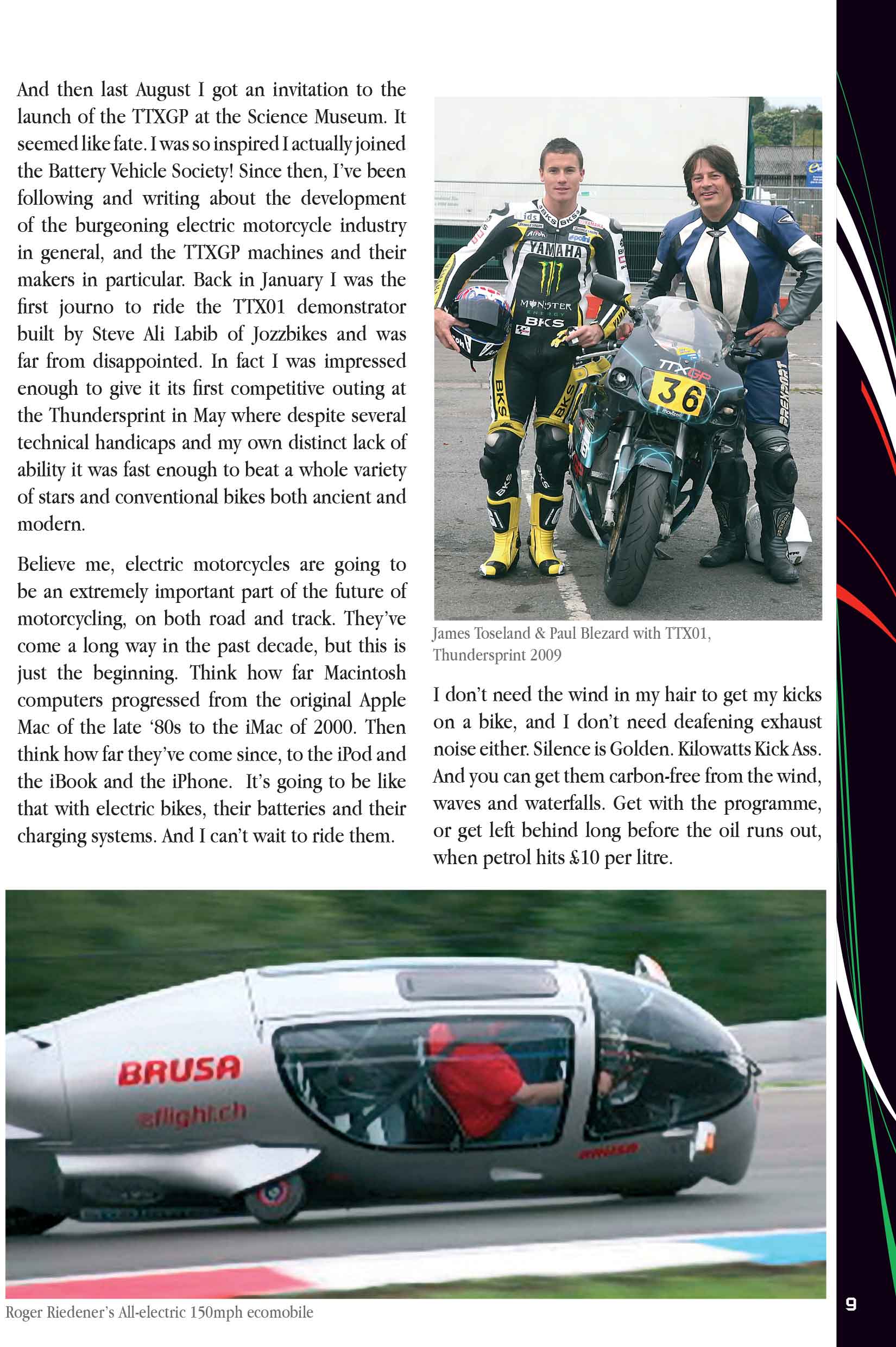 Second Half of Blez Electric Article in 2009 TTXGP Programme