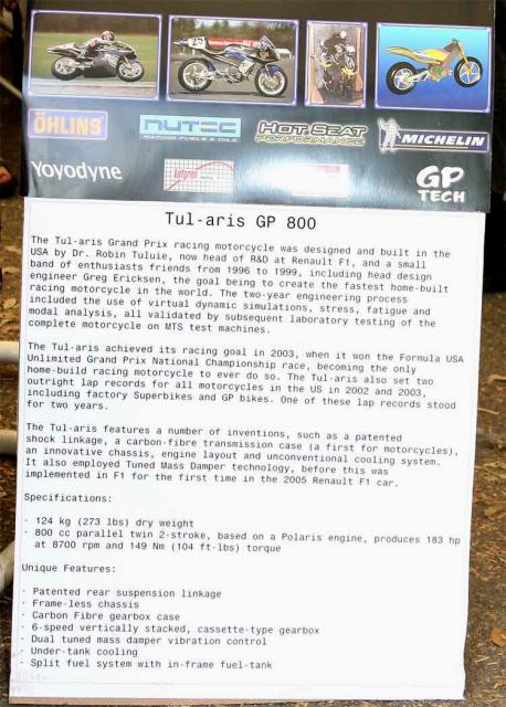 1999 Tul-Aris Racer Description