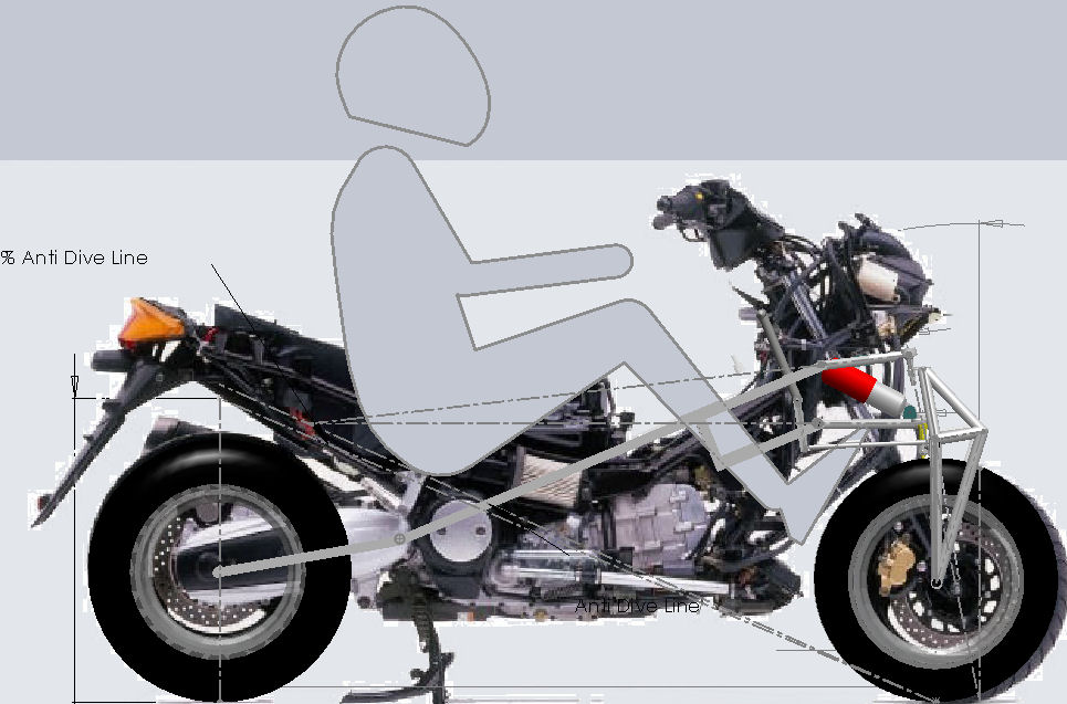 Naked T-Max with frame mock-up overlaid and new rider position displayed (RHS)