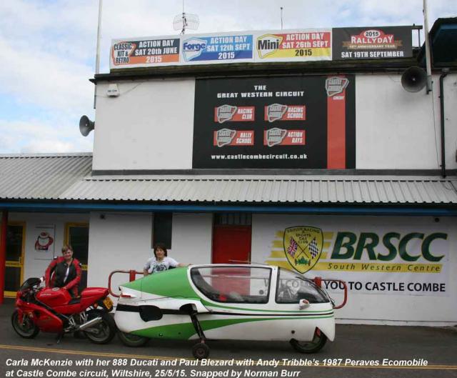 Trib Eco meets Carla's Ducati at Castle Combe