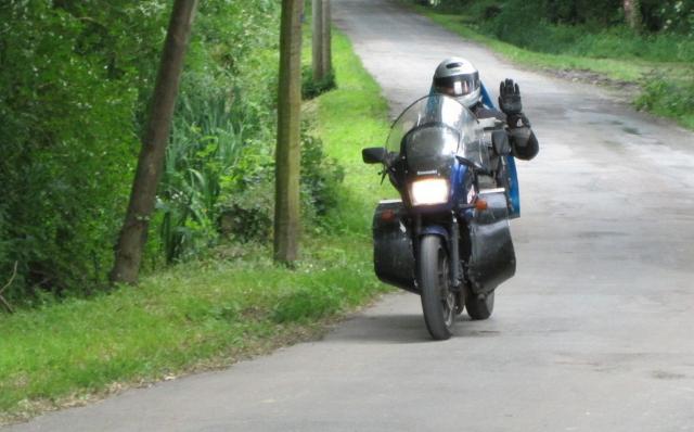 Wow I am on television!   or not.....Arthur rides Peter's development of Arthur's original Kawasaki 500 FF concept.